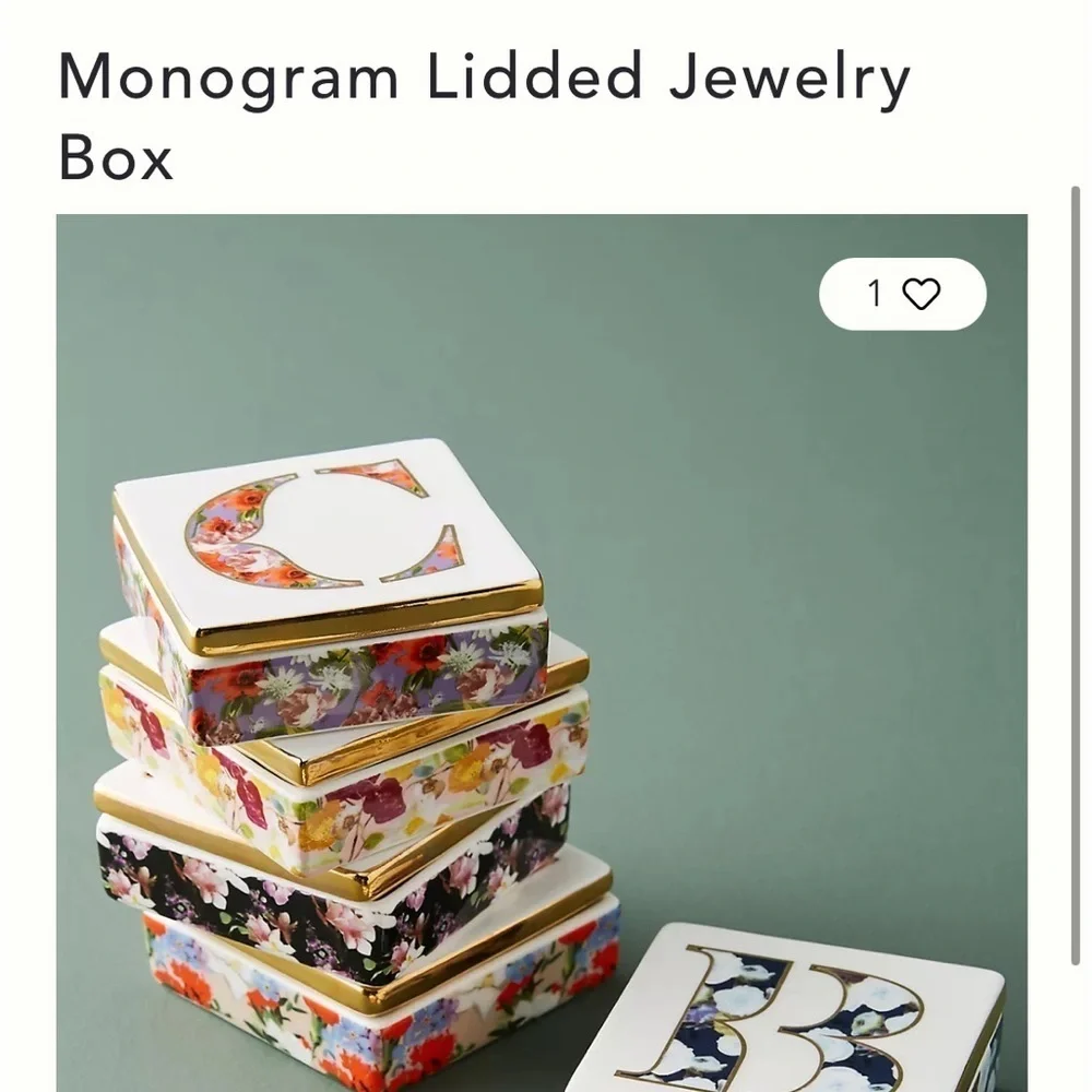 Anthropologie Monogram Lidded Jewelry Box S NIB